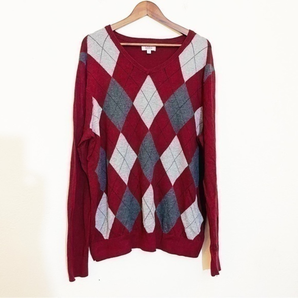 Croft & Barrow Diamond Print V-Neck Sweater Men Size XL Color Red/Gray